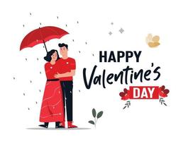 illustration of a couple carrying an umbrella on Valentine's Day vector