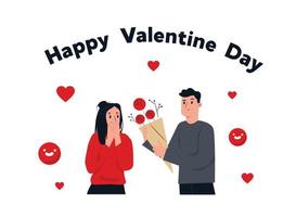 Valentine's Day Men give flowers to their partners on Valentine's Day vector