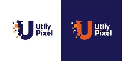 Minimalist Point Letter U Logo. U letter pixel mark digital 8 bit vector