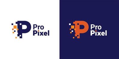 Minimalist Point Letter P Logo. P letter pixel mark digital 8 bit vector