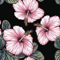 Seamless floral pattern pink Hibiscus flowers abstract background.Vector illustration hand drawning.For fabric print design texture vector