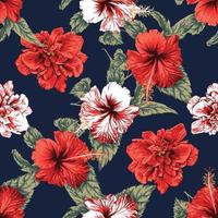 Seamless pattern tropical floral with red Hibiscus flowers abstract background.Vector illustration hand drawing dry watercolor style.For fabric pattern print design. vector