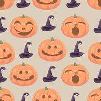 Halloween seamless pattern with pumpkins and hat vector