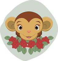 Cute monkey head cartoon with flowers vector