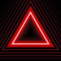 Triangle shape red lines glow neon, on a black background. Linear template for business card, cover layout, brochure, flyer, corporate page, poster, banner, web design. Vector illustration.