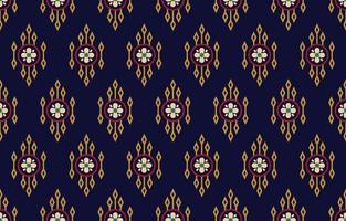 Dark blue Ethnic abstract flower art. Seamless pattern in tribal, folk embroidery, and Indian style. Asian geometric art ornament print. Design for carpet, wallpaper, clothing, wrapping. vector