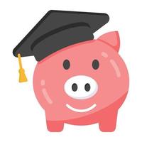 Piggy bank with mortarboard, educational savings icon vector