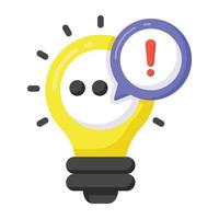 Exclamation sign on light bulb, idea error icon vector