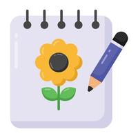 Pen with paper denoting flat icon of sketching vector