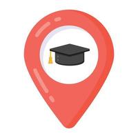 Mortarboard inside pin, school location icon vector