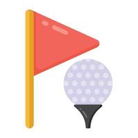 bola con bandera abolladura icono plano de éxito en el golf vector