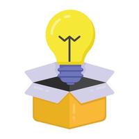 Bulb inside parcel denoting flat style icon of idea box vector