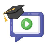 Mortarboard with video denoting flat icon of video graduation vector