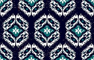 Dark blue Ethnic abstract flower art. Seamless pattern in tribal, folk embroidery, and Indian style. Asian geometric art ornament print. Design for carpet, wallpaper, clothing, wrapping. vector
