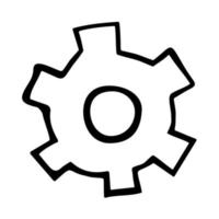 Mechanical gear icon in doodle style. Vector illustration of cogwheel isolated on white background. Symbol of progress, settings and options