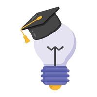 Mortarboard with light bulb, educational idea icon vector