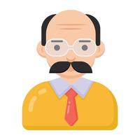 An old bald man icon, flat design of professor icon vector