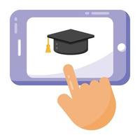 Icon of mobile education app, mortarboard inside smartphone vector