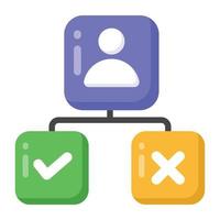 Tick and cross denoting flat icon of user decision vector