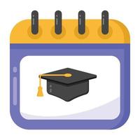 Mortarboard on calendar denoting flat icon of academic calendar vector