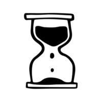 Sandglass in doodle style. Hand drawn vector sign of hourglass. Symbol of deadline or endurance isolated on white background.