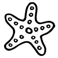 Single element of starfish in doodle style isolated on white background. Hand drawn vector illustration