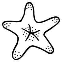 Black contour of starfish in doodle style isolated on white background. Hand drawn summer vector illustration for graphic design