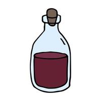 Hand drawn icon of wine, poison or miraculous drink. Doodle sticker alchemical potion in flask. Color vector illustration