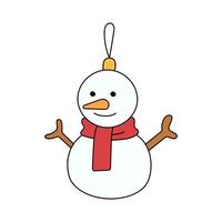 Snowman christmas toy in cartoon style. Vector illustration isolated on white background