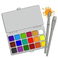 Art materials watercolors in box and brushes vector