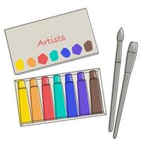 Art materials brushes and tubes of paint watercolor, oil or acrylic vector