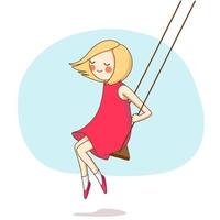 Girl in a red dress swinging on a swing vector