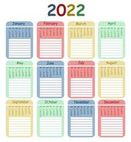 Vertical vector calendar design template for 2022, simple and clean design.