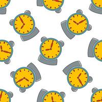 vector seamless pattern with an alarm clock on a white background in the style of doodles.