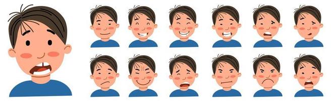 un conjunto de emociones masculinas. el chico asiático es un avatar. vector
