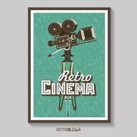 Vintage film camera. Vector poster retro movie theater.