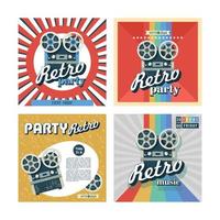 Set of retro posters, flyers. Retro party. Vector image of a vintage reel to reel tape recorder.