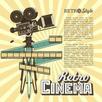 cámara de cine de época. cartel de vector retro cine con lugar para texto. carrete de película vintage, logotipo vectorial.