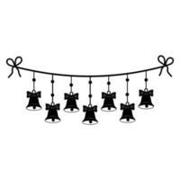 Christmas garland of bells, black outline in doodle style vector