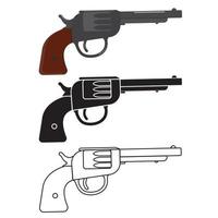 Revolver silhouette and contour isolated on white background, vector illustration