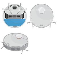 Robot vacuum cleaner gray from different sides, color vector illustration isolated on a white background