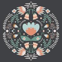 Floral motifs in the form of a circle in folk style. vector