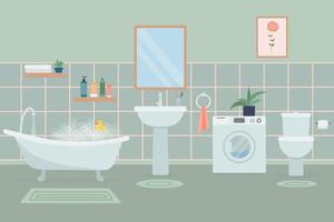 Bathroom interior with furniture. Flat vector illustration.