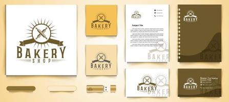 crossed rolling pin, vintage bakery shop logo and business branding template Designs Inspiration Isolated on White Background vector