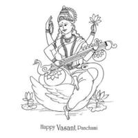 dios indio saraswati maa en el fondo del festival religioso vasant panchami vector