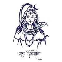 Hand draw hindu lord shiva for indian god maha shivratri card design vector