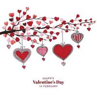 Beautiful tree hanging hearts valentines day card background vector