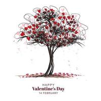 diseño hermoso de la tarjeta del día de san valentín del árbol en forma de corazón vector