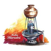 Beautiful happy maha shivratri greeting card with shivling background vector