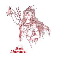 Hand draw hindu lord shiva sketch for indian god maha shivratri card design vector